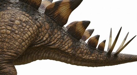 Obraz premium Detailed Stegosaurus tail spikes, hyper-realistic close-up on white background.