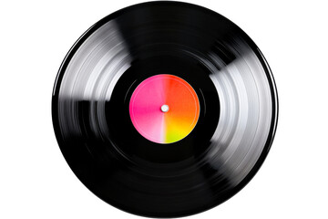 Single black vinyl record with pink gradient label, cut out transparent