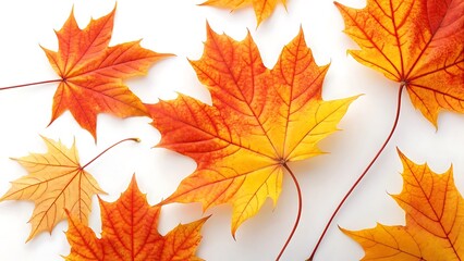 Vibrant autumn maple leaves white background