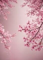 Fototapeta premium Abstract pink sakura petals softly falling against a blurred, dreamy background , shower, background