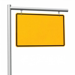 Obraz premium Empty Dark Yellow Warning Sign on Pole Isolated on White Background