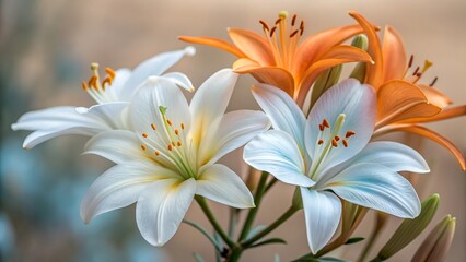 Elegant lilies in white orange and blue hues