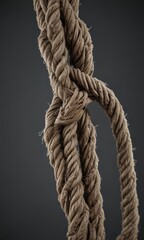 Frayed rope, taut under immense strain, showing wear and tear ,  braided,  thick