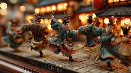 Obraz premium Traditional Performers in Elaborate Costumes Capturing a Cultural Dance Scene with Rich Details
