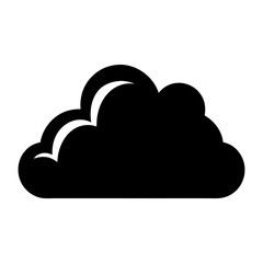 Black Silhouette of Single Cloud with Highlights, Minimalist black cloud silhouette with subtle highlights, symbolizing cloudy weather or sky conditions on a white background.
