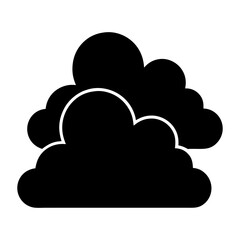 Black Silhouette of Layered Clouds on White Background, Simple black silhouette showing multiple overlapping clouds, representing weather, sky, or overcast conditions on white background.

