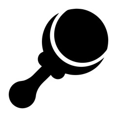 Simple black and white illustration of a baby rattle toy icon design