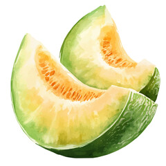 Honeydew Melon Wedges, watercolor vector, high quality, isolated on a white background.