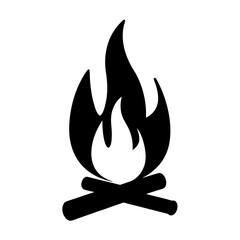 Black campfire vector illustration on white background, simple and minimal art