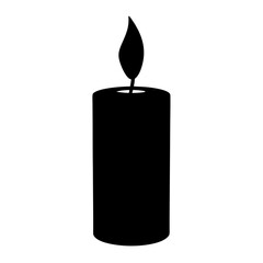 Simple Black Candle Silhouette with a Single Burning Flame on White Background