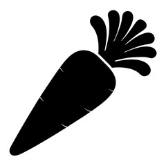 Silhouette of a carrot with leafy green top on a white background