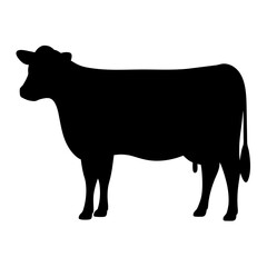 Silhouette of a Black Cow Standing Against a White Background, Profile View