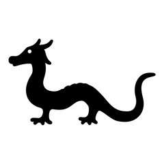 Stylized Black Dragon Silhouette with Curvy Body and Small Horns Isolated