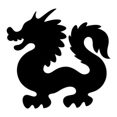 Dramatic Silhouette of a Chinese Dragon in Black Against a White Background
