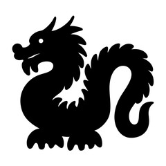 Dramatic Silhouette of a Chinese Dragon in Black Against a White Background