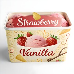 mockup of a box of strawberry and vanilla ice cream