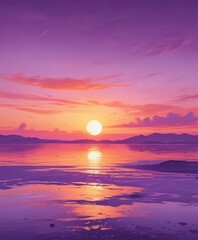 Abstract watercolor sunset, blended oranges and purples,  clouds,  artistic,  poster