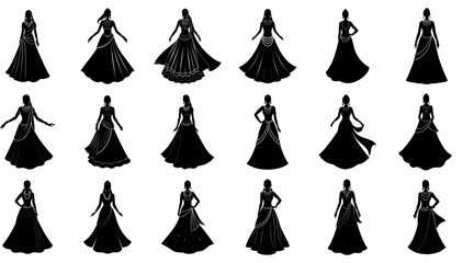 Silhouette Fashion: An elegant composition showcasing a collection of gracefully posed silhouettes, each representing a unique fashion design, perfect for illustrating style and beauty.