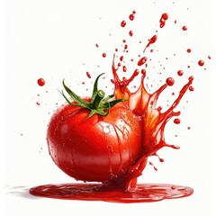 Juicy tomato exploding in vibrant splash