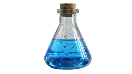 A laboratory flask filled with blue liquid perfect for science experiments and educational con