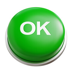 Green round 3d OK button illustration isolated on transparent background, png