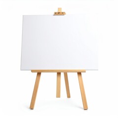 Wooden Easel with Blank White Canvas Isolated on White Background - Art and Creativity Concept