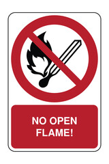 No Open Flame Sign with Explanation &ndash; Fire, Open Ignition Source, and Smoking Prohibited Sign with Explanation &ndash; High Quality Vectorial Image