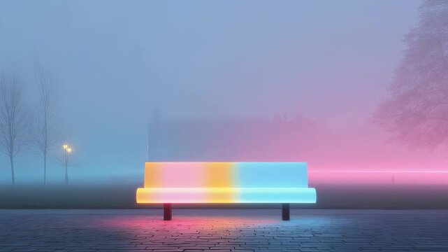 A vibrant community bench that transforms into a calming installation complete with adjustable lighting and gentle music when AGI recognizes increased anxiety levels from nearby users