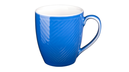 Ceramic blue mug with white interior, kitchenware, isolated, cut out transparent