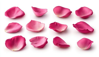 Fototapeta premium Pink Rose Petals Collection on White Background