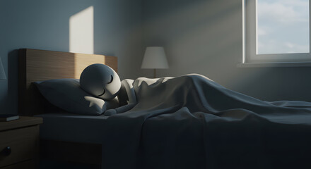 Sleeping Stick Figure in Bed with Natural Light