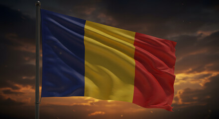 Romanian Flag Waving at Sunset