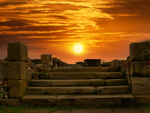 A splendid dawn illuminates the ruins of Velia, the ancient city of Elea, (Ascea, in the province of Salerno, Campania, Italy)