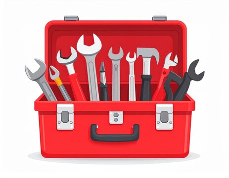 Red Toolbox Filled With Assorted Tools