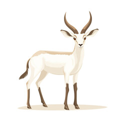 Fototapeta premium Cute Addax antelope full body clipart illustration featuring clean vector lines, smooth shading, and flat colors on a white background, showcasing the animal’s iconic twisted horns 