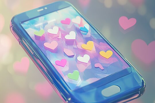 Smartphone with hearts, displaying love and connection