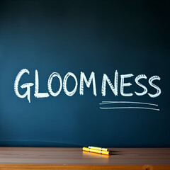 College chalk desk with the word gloominess written on in