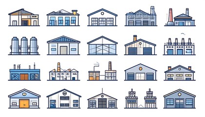 Industrial Building Icons Set.