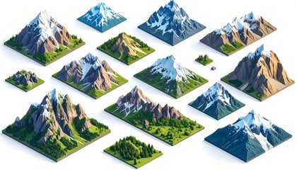 Isometric Mountain Range Set.