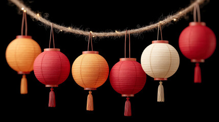 Vibrant lanterns hanging over archway for chinese new year celebration scene