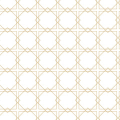 Seamless abstract geometric pattern with gold lines, squares, and shapes on white background. Ideal for fabric, wallpapers, notebooks, gift wrap, packaging, rugs, and branding.