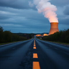 Obraz premium The distance view of two nuclear reactors near Limerick, Pennsylvania, U.S