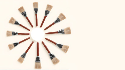 PaInt brushes on neutral beige background with space for text. 