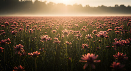 Naklejka premium Flower Field at Sunrise