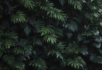 Intricate dark tropical foliage overlay, lush texture , abstract, nature