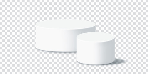 White vector podiums with clean background. Platform for ceremony, prize or presentation. Vector illustration isolated on transparent background