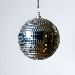 Obraz premium Shiny disco ball reflecting light in a simple background.