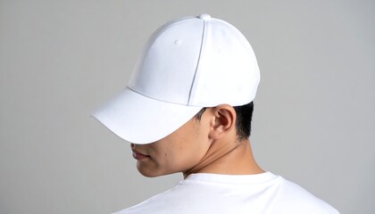 Man wearing white baseball cap.