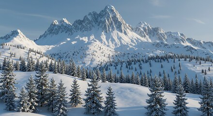 Majestic Winter Wonderland: Snow-Capped Peaks and Frosty Forest