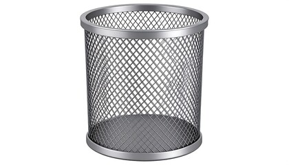 Metal Mesh Wastebasket with White Background.